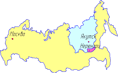 Нерюнгри на карте России расположение Нерюнгри и Якутия регионы выделены разными цветами Южная Якутия границы Нерюнгринский район Москва Якутск